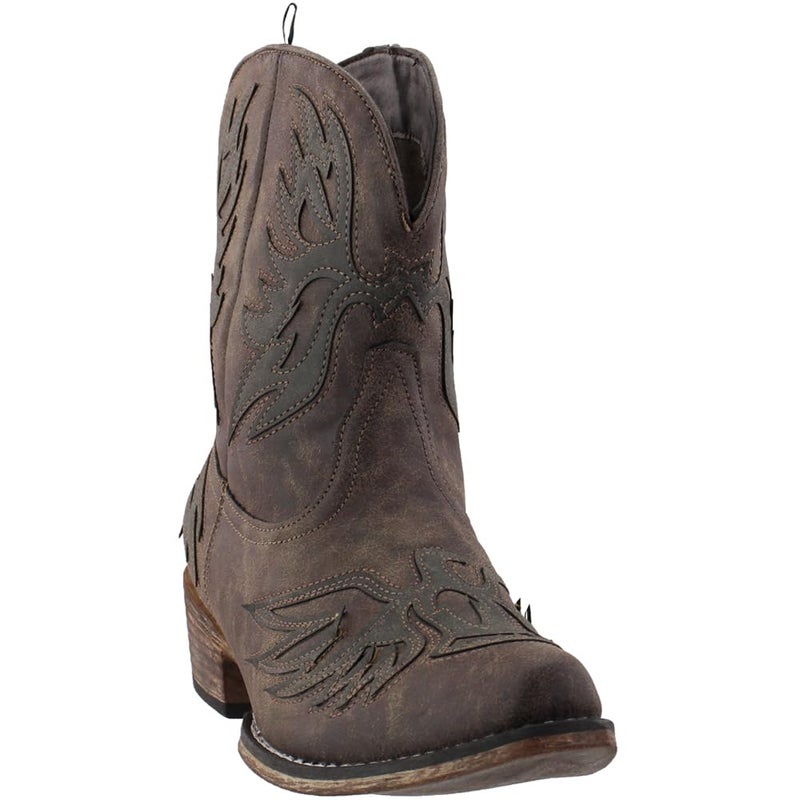 ROPER Womens Amelia Tooled Inlay Snip Toe Casual Boots Ankle Low Heel 1-2" - Brown - Size 7.5 B - Image 2